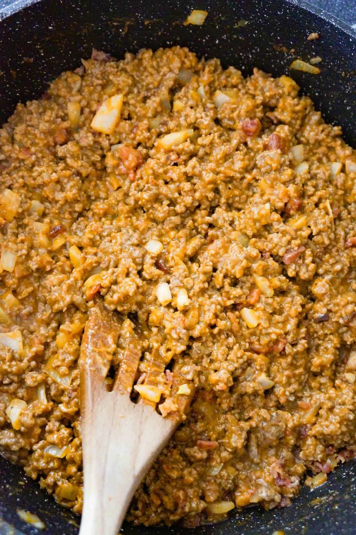 ground beef mixture in a saute pan