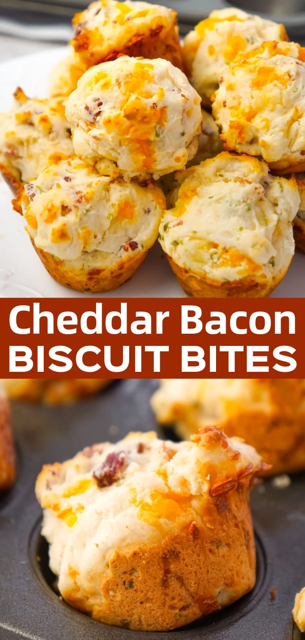 Cheddar Bacon Biscuit Bites are tasty little biscuits made with Bisquick, cheddar cheese and crumbled bacon and baked in mini muffin tins.