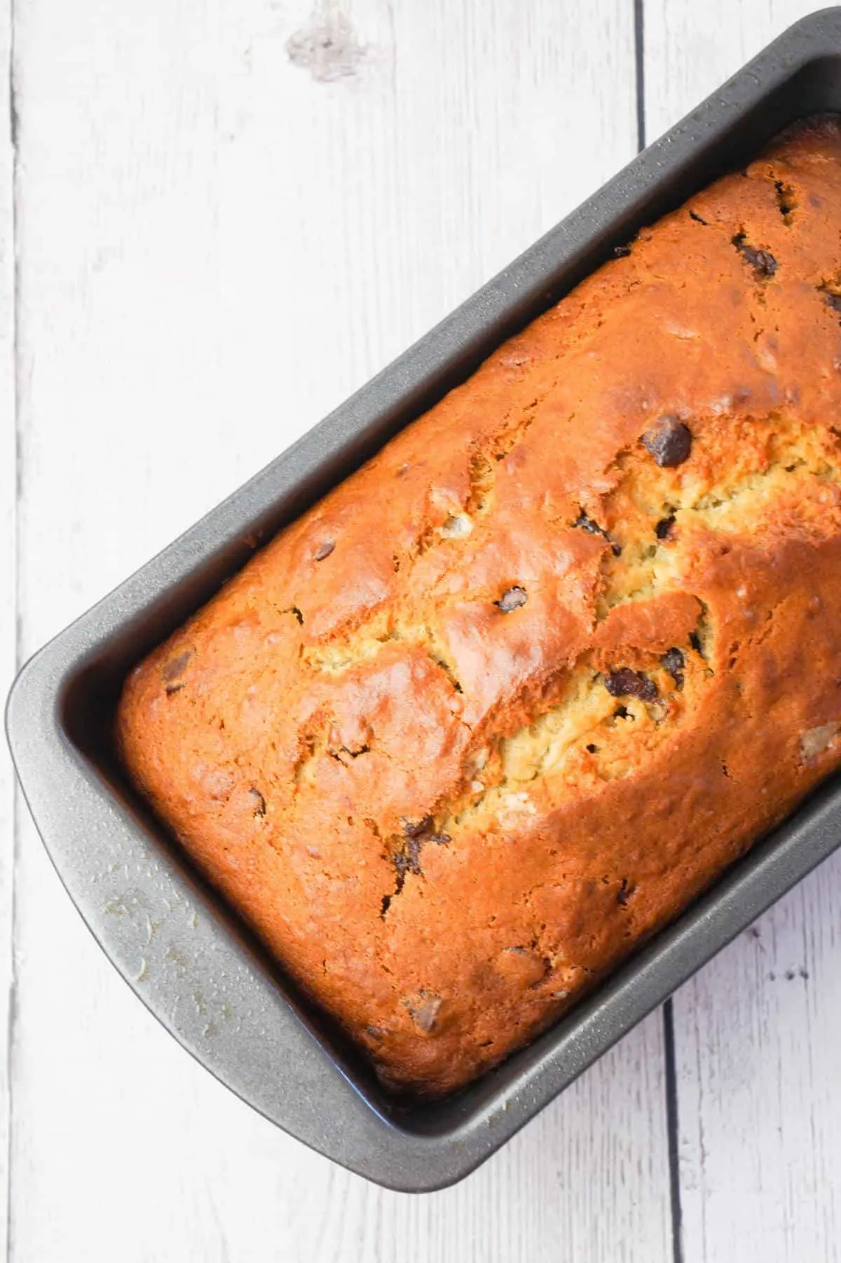 Chocolate Chip Banana Bread is a tasty treat made with ripe bananas and loaded with semi-sweet chocolate chips.
