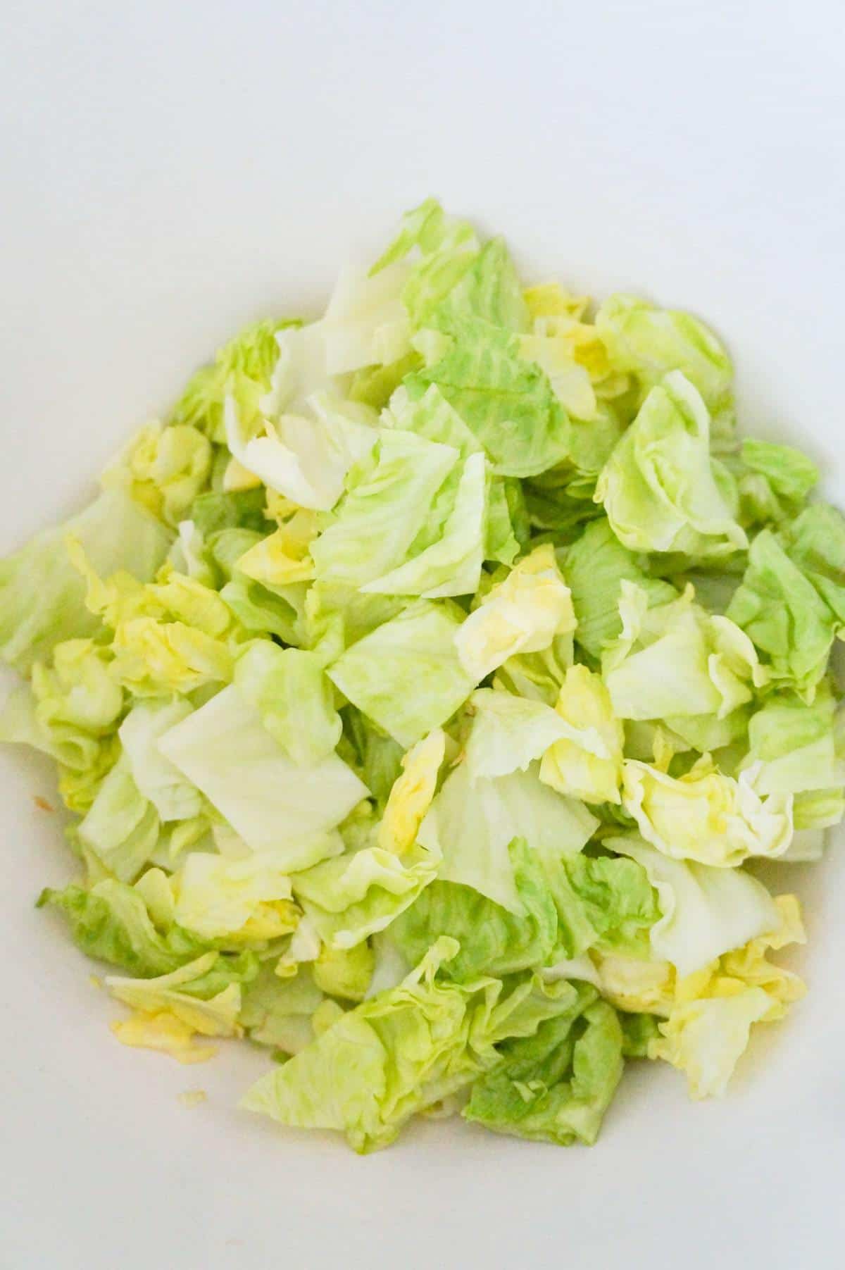 chopped iceberg lettuce in a mixing bowl