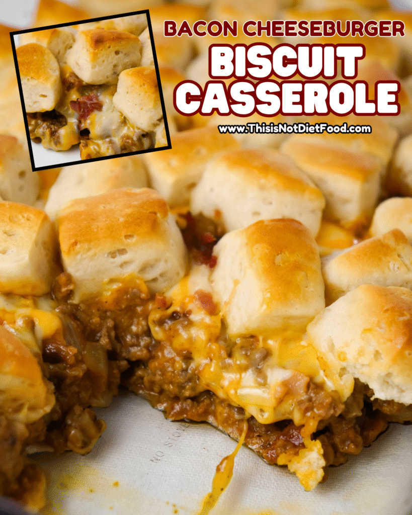 🔥 Bacon Cheeseburger Biscuit Casserole Recipe | Easy Ground Beef Dinner 🍔🥓 Comfort food at its best! This bacon cheeseburger casserole combines lean ground beef, crisp bacon, cheddar cheese, onions, and Pillsbury biscuits in a creamy, cheesy casserole that tastes like a cheeseburger in every bite. Perfect for family dinner, weeknight meals, and crowd-pleasing comfort food recipes. Ready in ~40 minutes and serves 6! Save this easy dinner recipe, bacon cheeseburger bake, cheeseburger casserole with biscuits, and follow the full step-by-step recipe with photos & tips on This Is Not Diet Food! ❤️ #groundbeefrecipe #casserolerecipe #baconcheeseburger #comfortdinner #easymeals #cheeseburgercasserole #Pillsburybiscuits #familyfavorite #dinnerideas #thisisnotdietfood