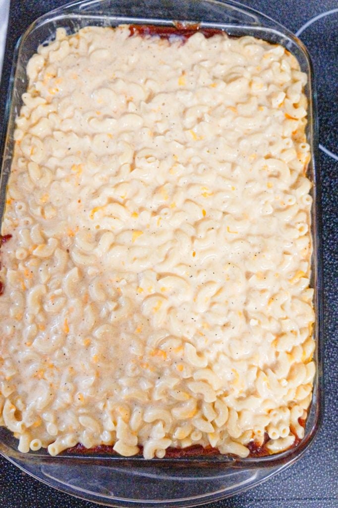 creamy macaroni and cheese in a baking dish