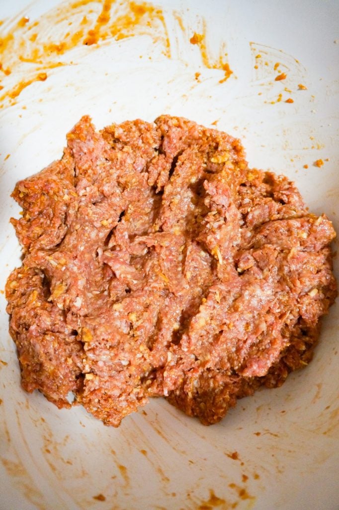 meatloaf mixture in a mixing bowl