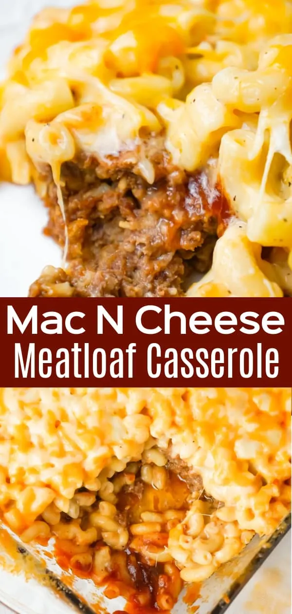 Mac and Cheese Meatloaf Casserole is a hearty dinner recipe with a ground beef meatloaf base with macaroni and cheese baked on top.