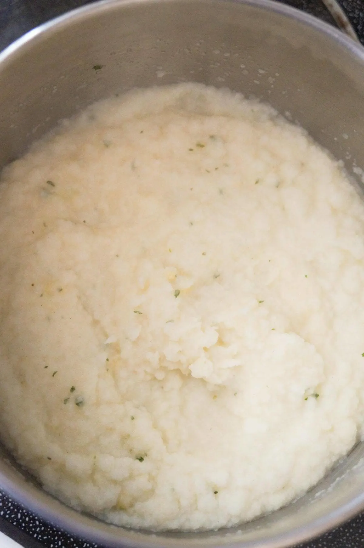 instant mashed potatoes setting in a pot