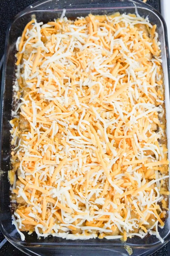 shredded cheese on top of tater tot casserole