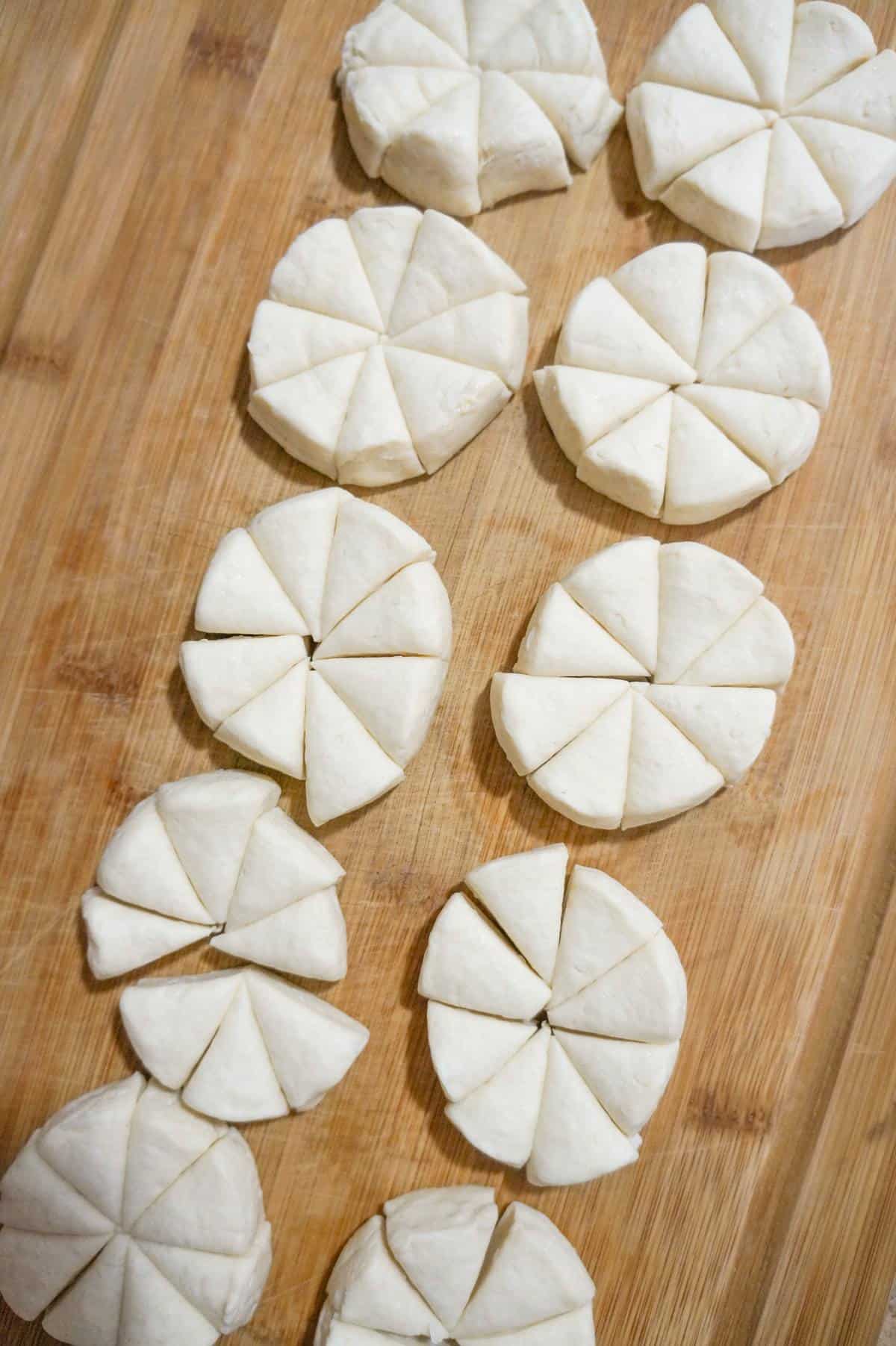 pillsbury biscuit dough cut into eight pieces each
