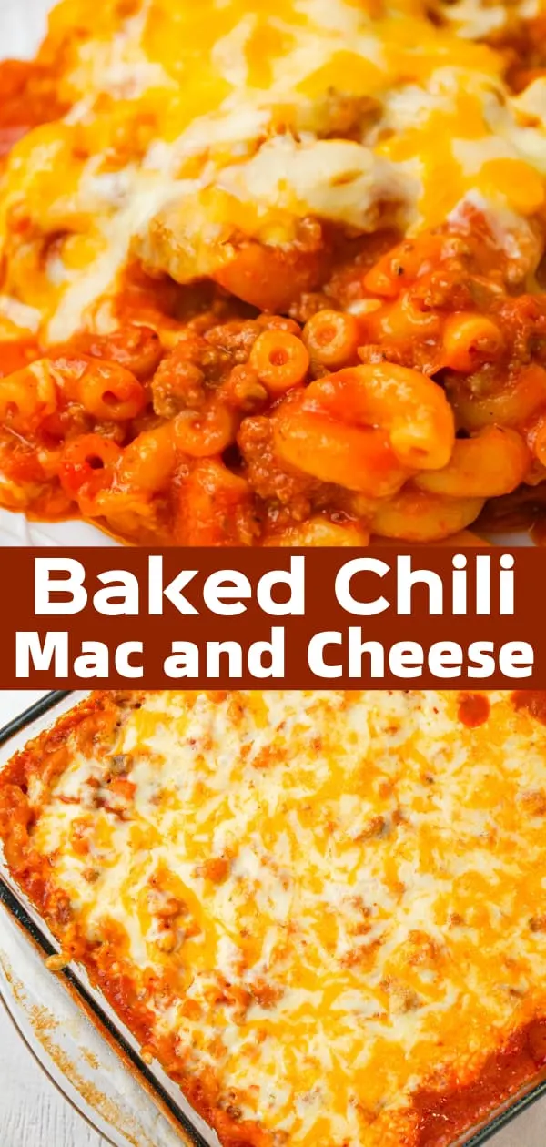 Baked Chili Mac and Cheese is an easy pasta recipe loaded with ground beef, tomato sauce, salsa and a shredded Tex Mex cheese blend.