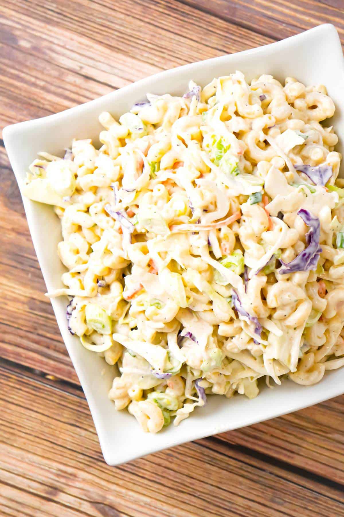 Coleslaw Macaroni Salad is a simple cold side dish recipe perfect for summer barbecues and potlucks.