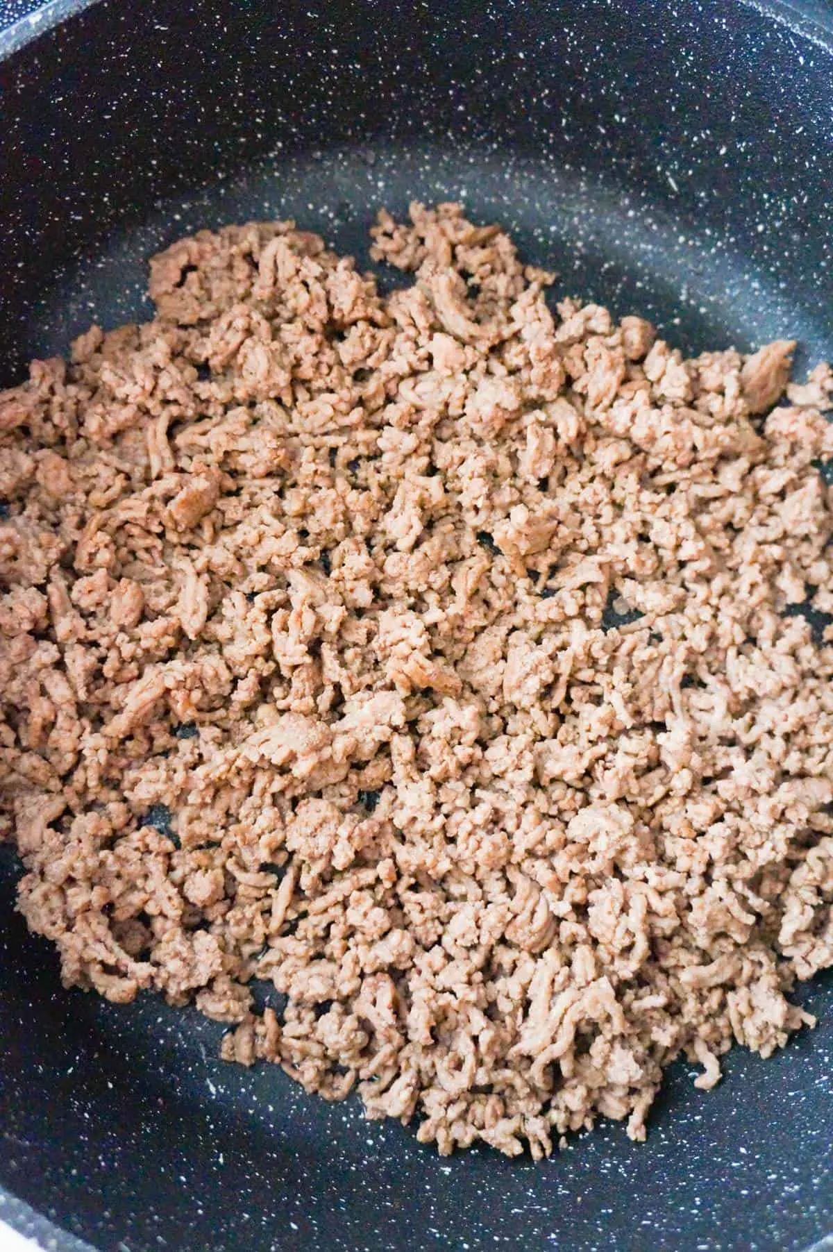 crumbled ground beef in a saute pan