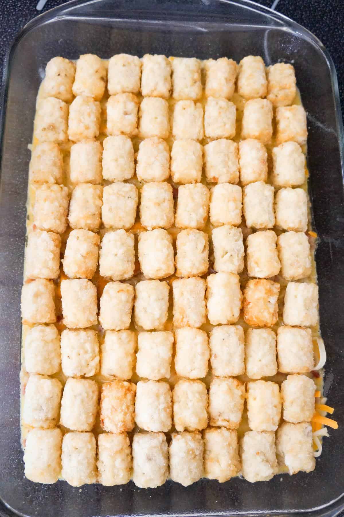 frozen tater tots on top of breakfast casserole