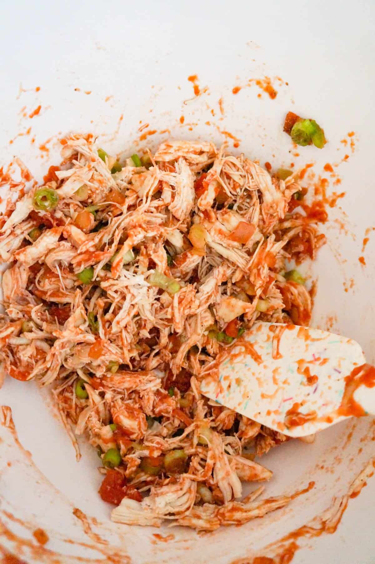 shredded chicken, chopped green onions and salsa mixture