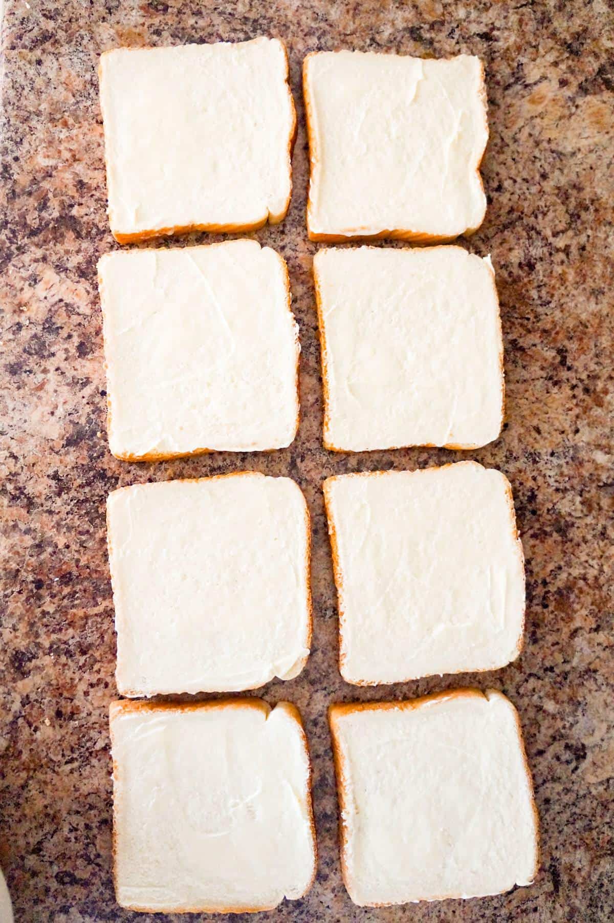 slices of bread spread with margarine 