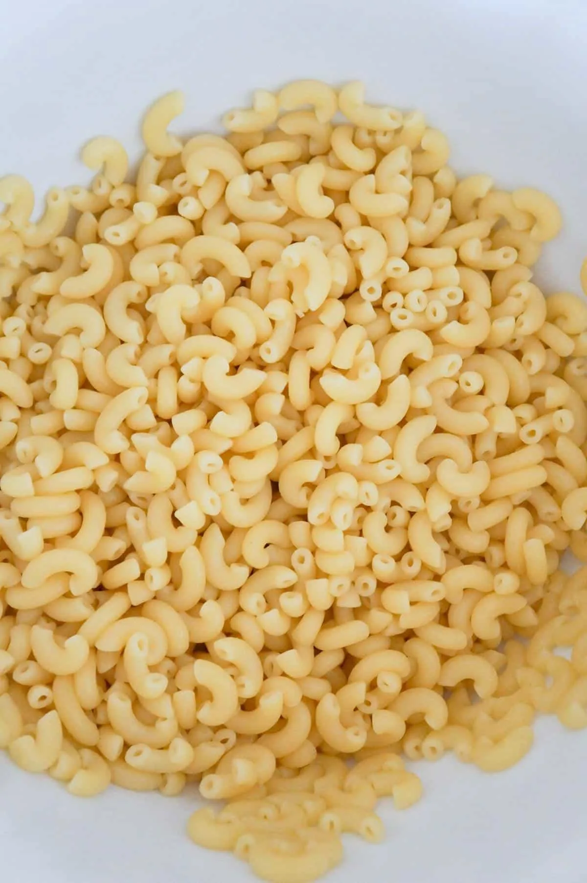 cooked macaroni noodles in a mixing bowl