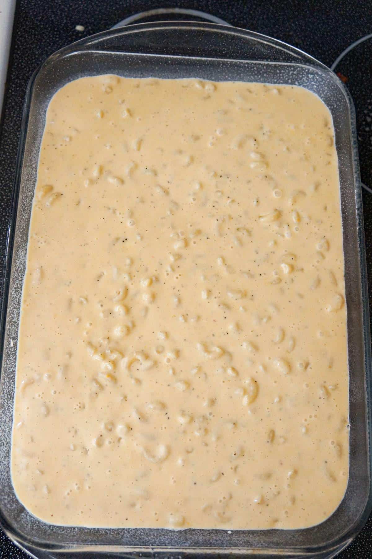 creamy macaroni and cheese in a baking dish