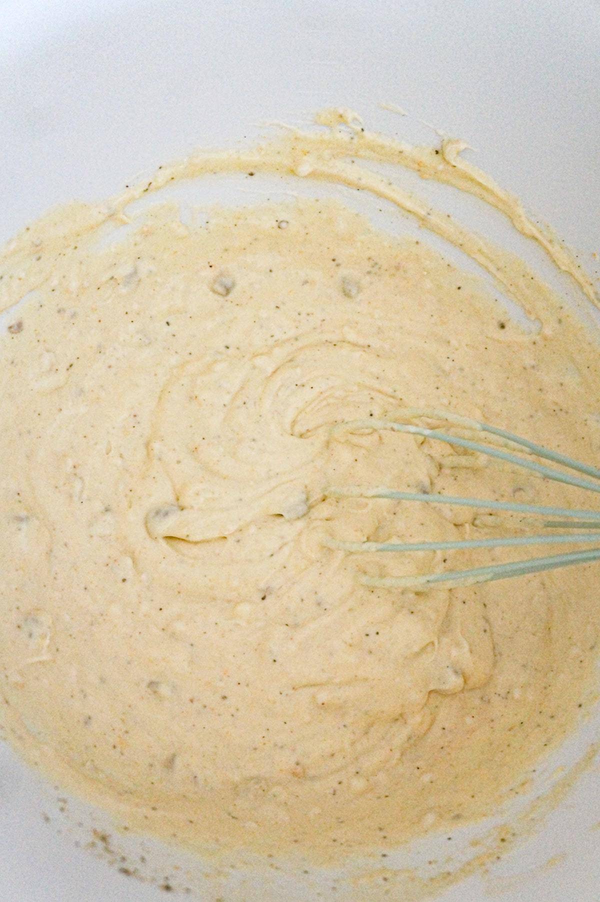 creamy soup mixture in a mixing bowl