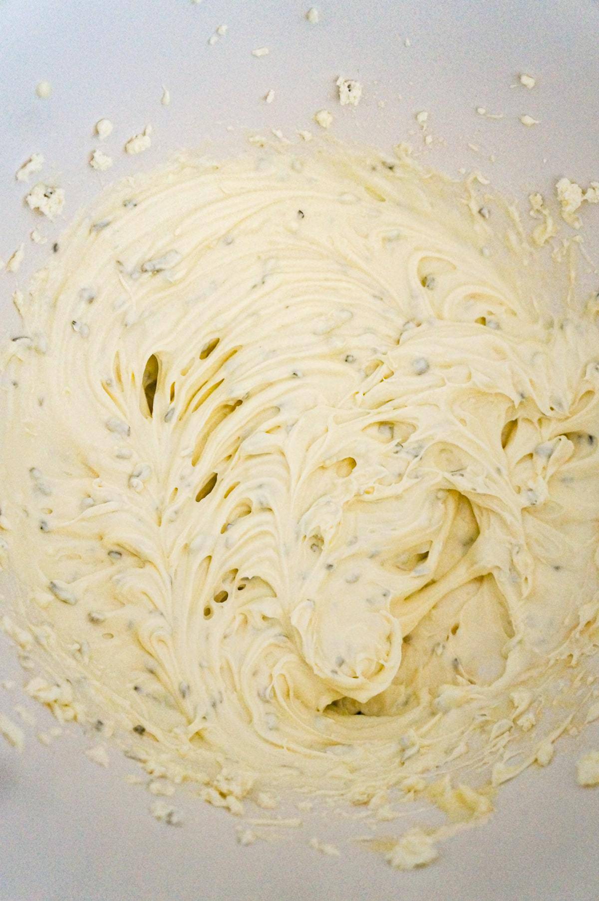 mayo and cream cheese mixture in a mixing bowl