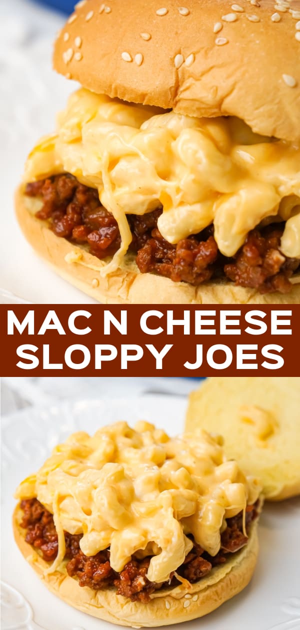 Mac and Cheese Sloppy Joes are hearty ground beef sandwiches topped with macaroni and cheese.