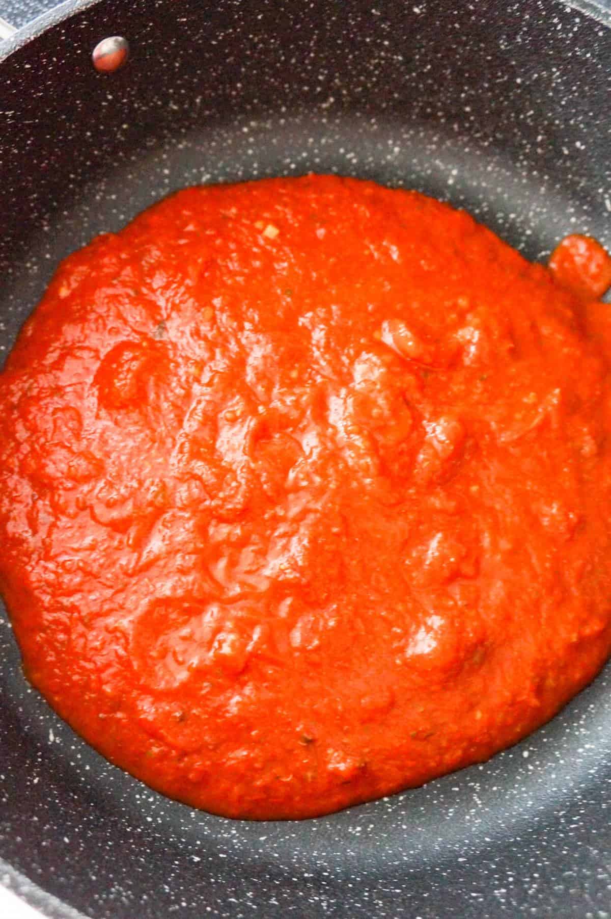marinara sauce in a saute pan