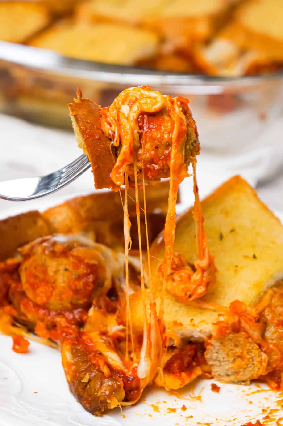 Meatball Sub Grilled Cheese Casserole is an easy casserole recipe made with Italian style meatballs, marinara sauce and loaded with cheese all sandwiched between layers of garlic toast.