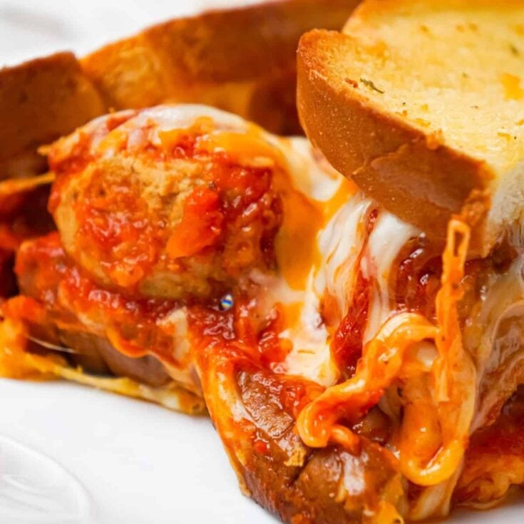 Meatball Sub Grilled Cheese Casserole is an easy casserole recipe made with Italian style meatballs, marinara sauce and loaded with cheese all sandwiched between layers of garlic toast.