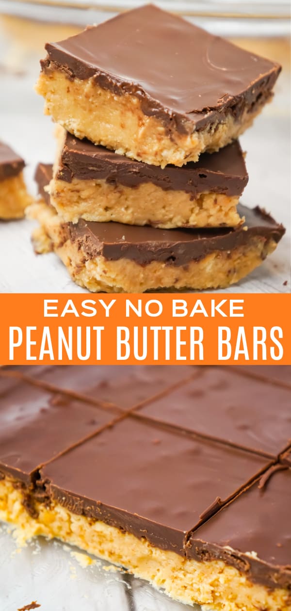 No Bake Peanut Butter Bars are tasty treats with a peanut butter and Ritz cracker crumb base and topped with chocolate.