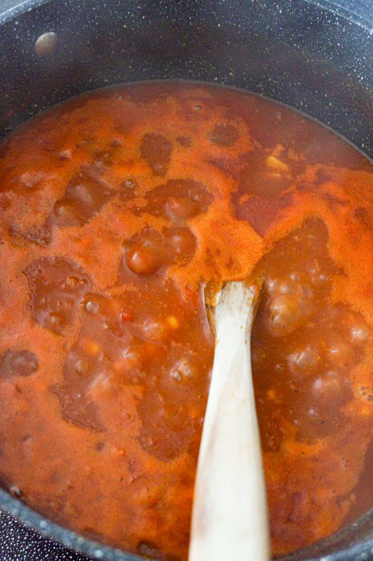 taco soup simmering in a pot