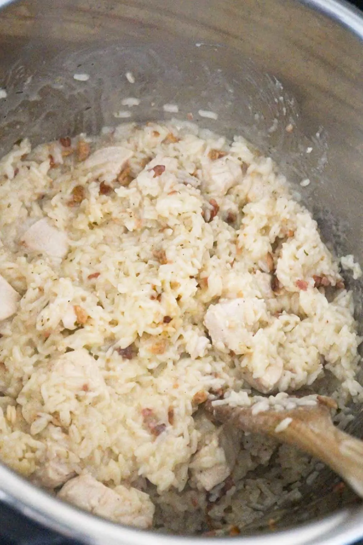 cooked chicken, bacon and rice in an Instant Pot
