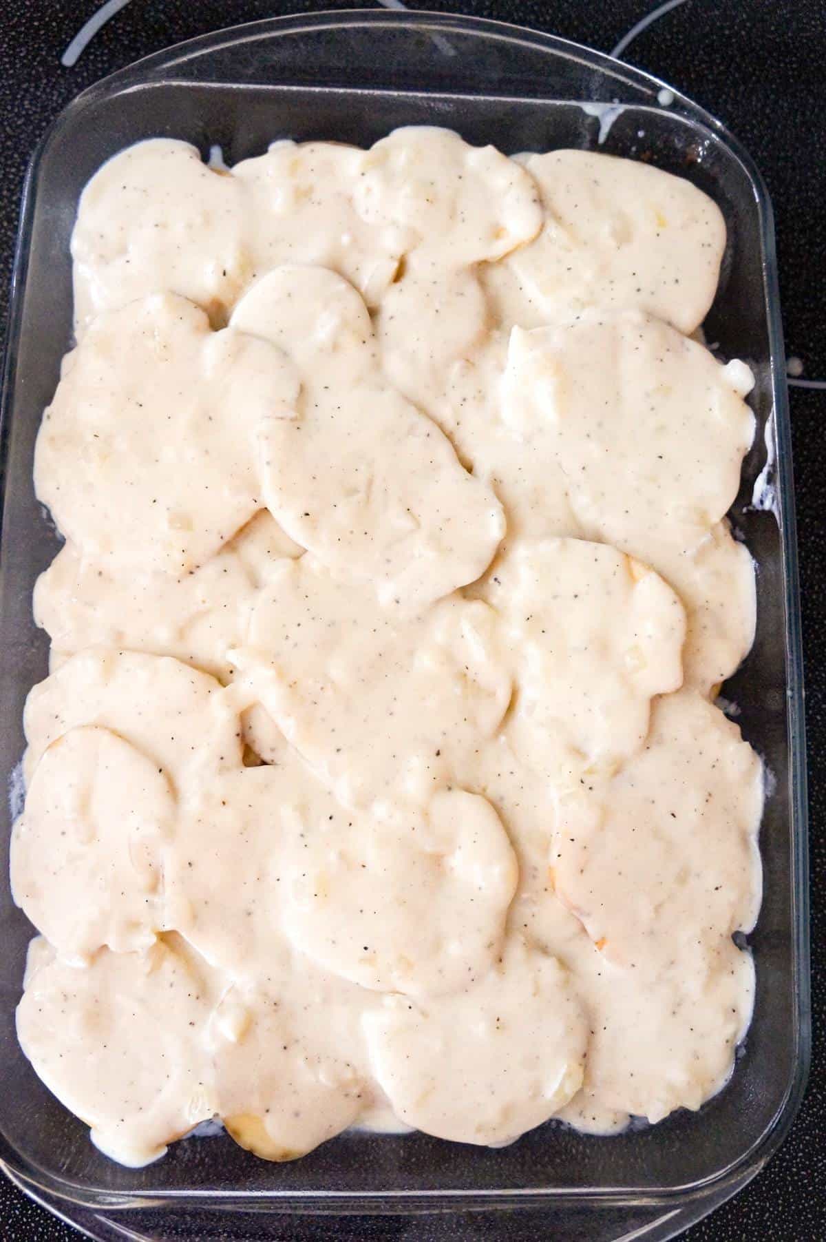 scalloped potatoes before baking