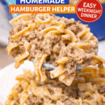 Homemade Hamburger Helper – better than the boxed stuff! This easy one-pot stovetop recipe features lean ground beef, tender egg noodles, and a creamy sauce made with condensed cream of mushroom soup, butter, garlic powder, onion powder, and savory seasonings. Ready in under 30 minutes (10 min prep!) – cheesy, comforting, and family-approved weeknight dinner. Way tastier homemade! 🍲🥩🍝 #HomemadeHamburgerHelper #OnePotMeals #GroundBeefRecipes #EasyDinner #ComfortFood #QuickWeeknightDinner #BeefAndNoodles #FamilyMeals
