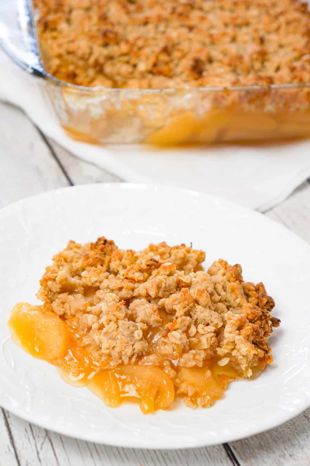 Apple Crumble is a delicious fruit dessert with a base of apple pie filling with a crunchy crumble topping with hints of citrus and cinnamon.