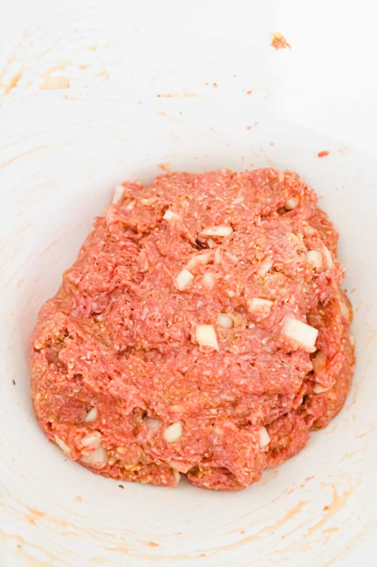 meatloaf mixture in a mixing bowl