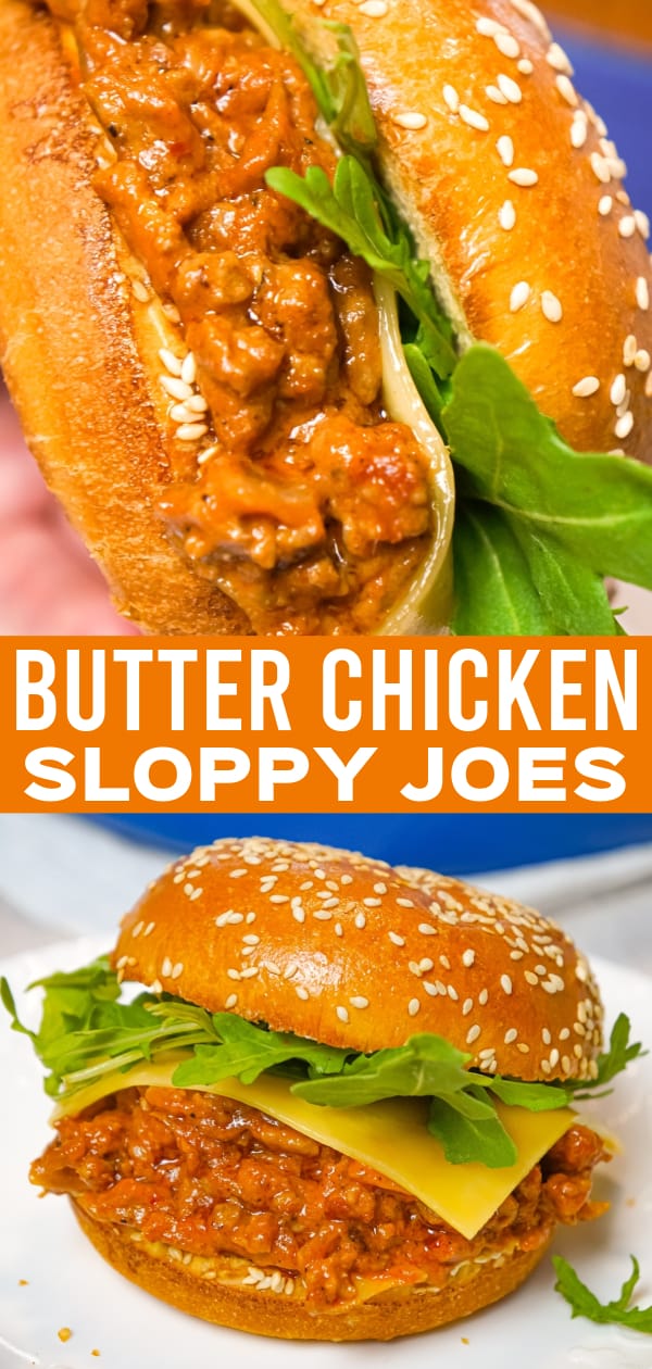 Butter Chicken Sloppy Joes are an easy ground chicken dinner recipe with a delicious tomato curry sauce served on Brioche buns with Havarti cheese and arugula.