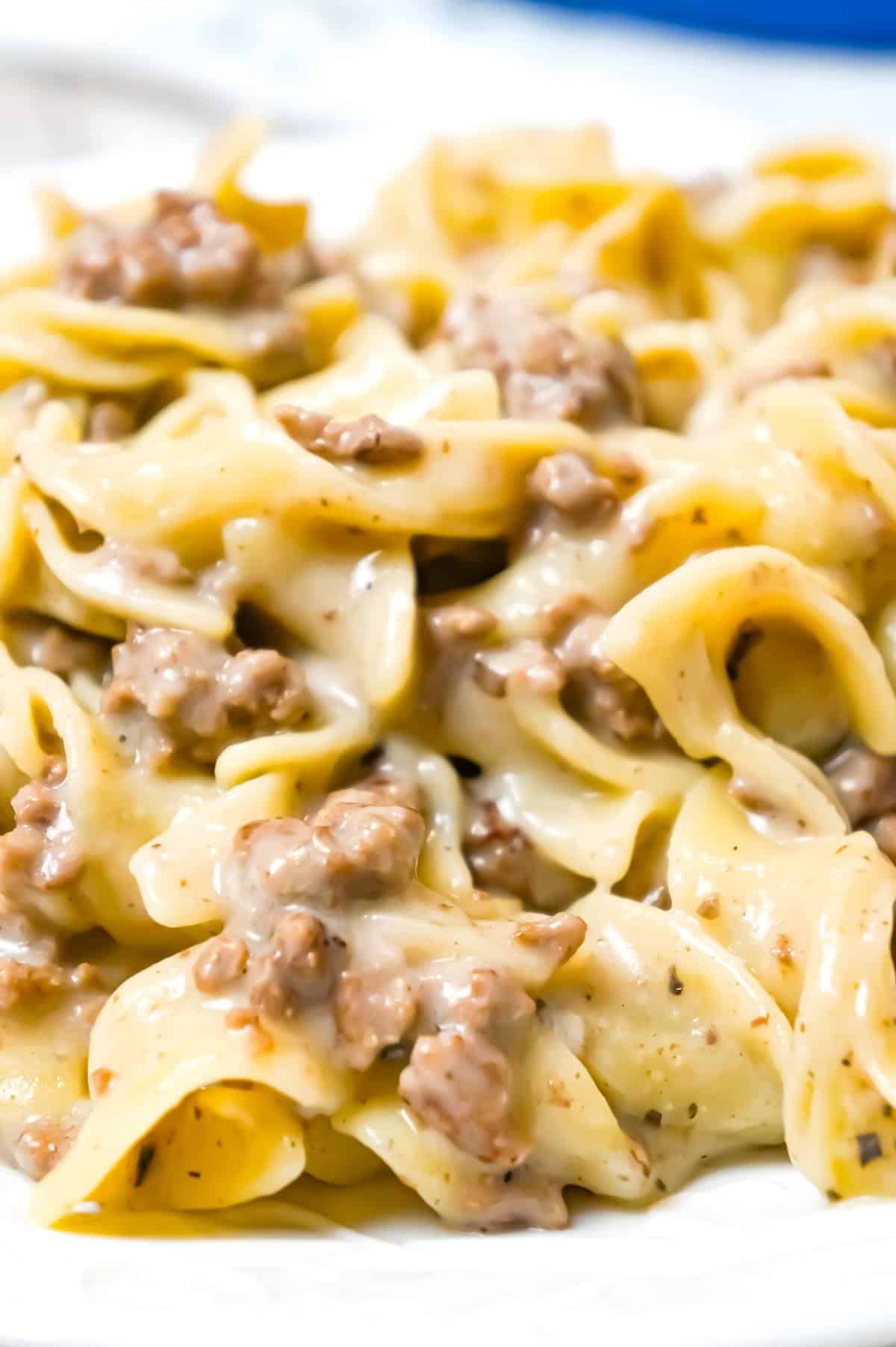 Homemade Hamburger Helper is an easy weeknight dinner recipe made with ground beef, egg noodles and condensed cream of mushroom soup.