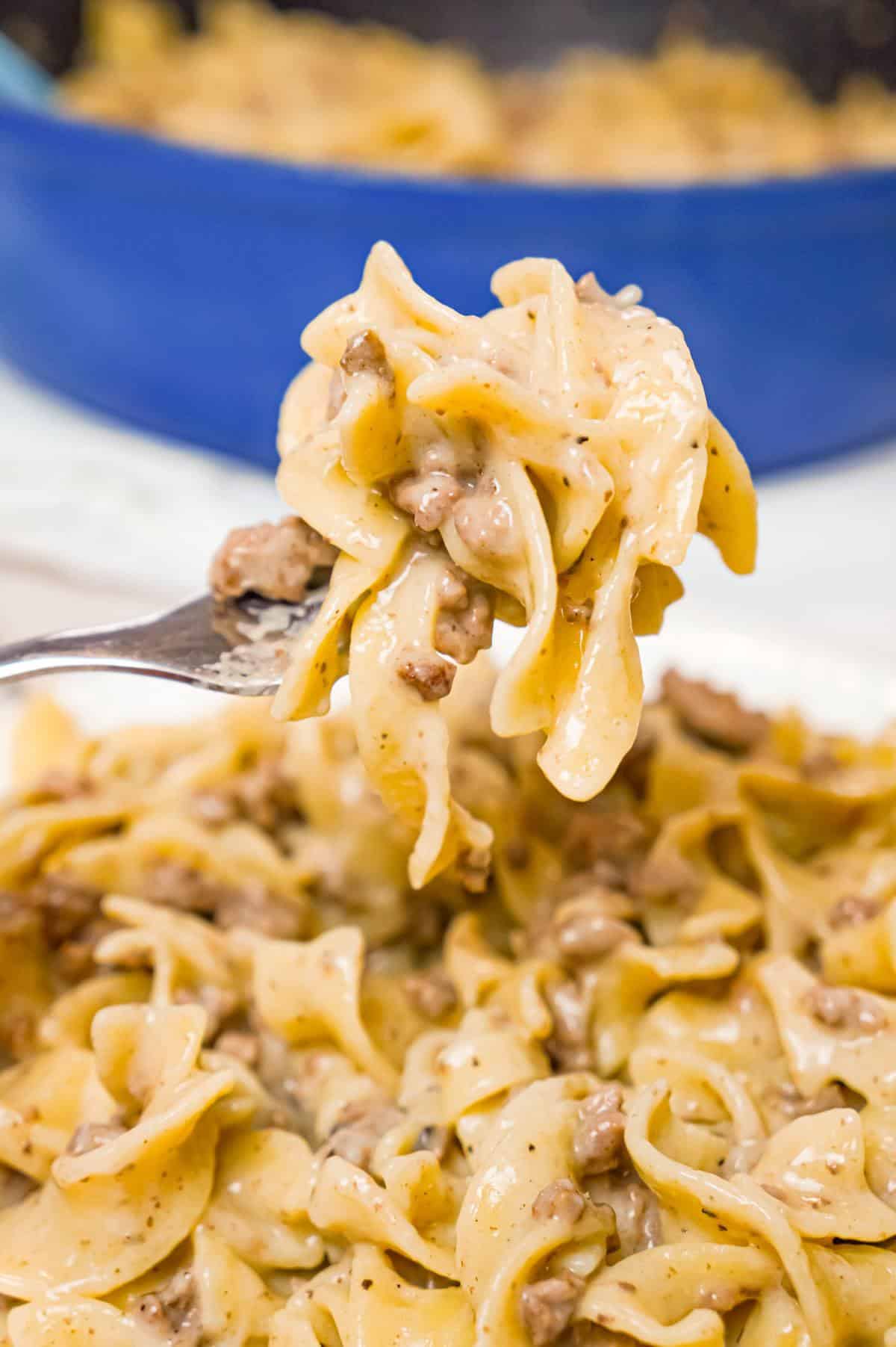 Homemade Hamburger Helper is an easy weeknight dinner recipe made with ground beef, egg noodles and condensed cream of mushroom soup.