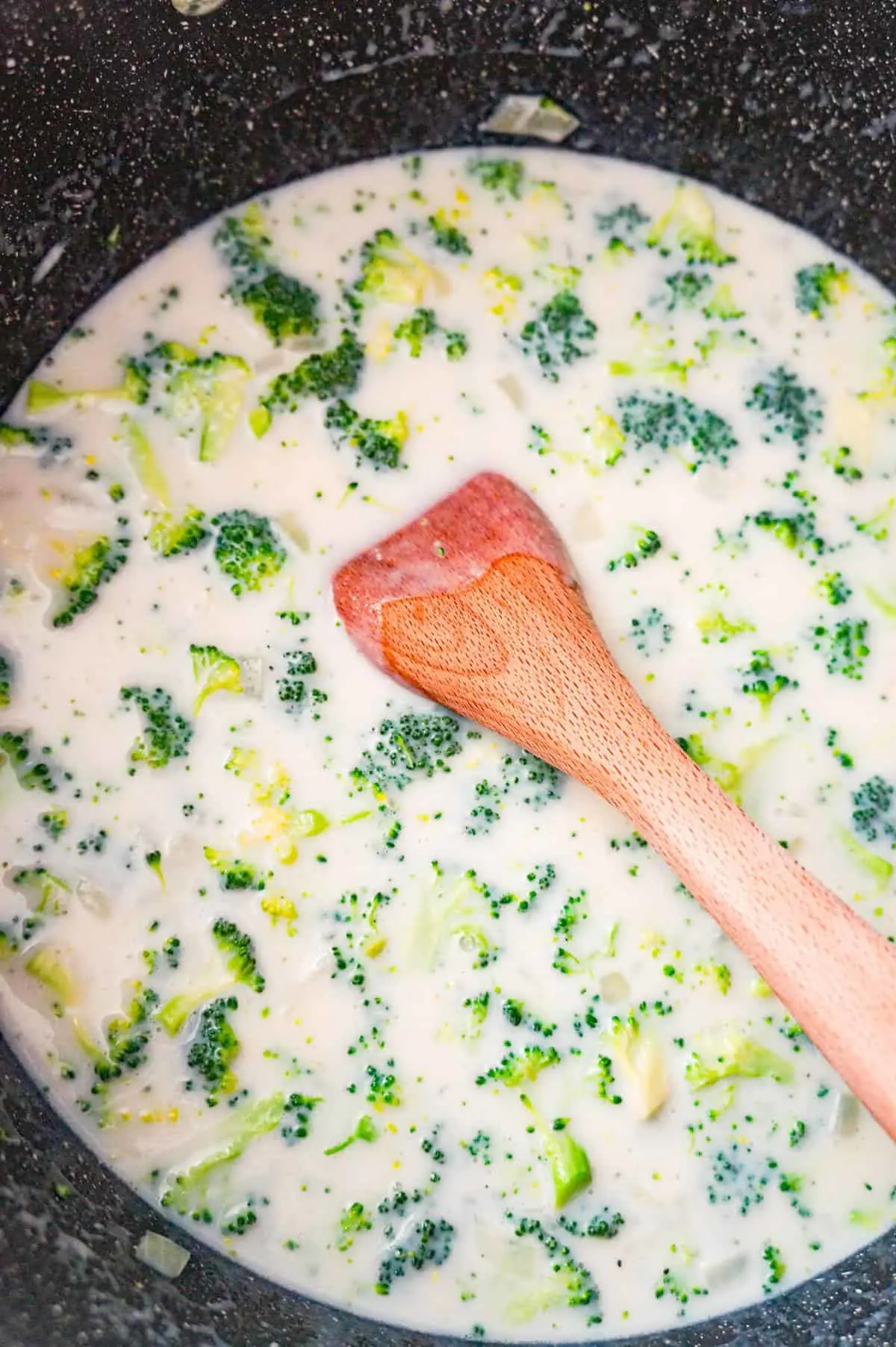 broccoli florets stirred into soup
