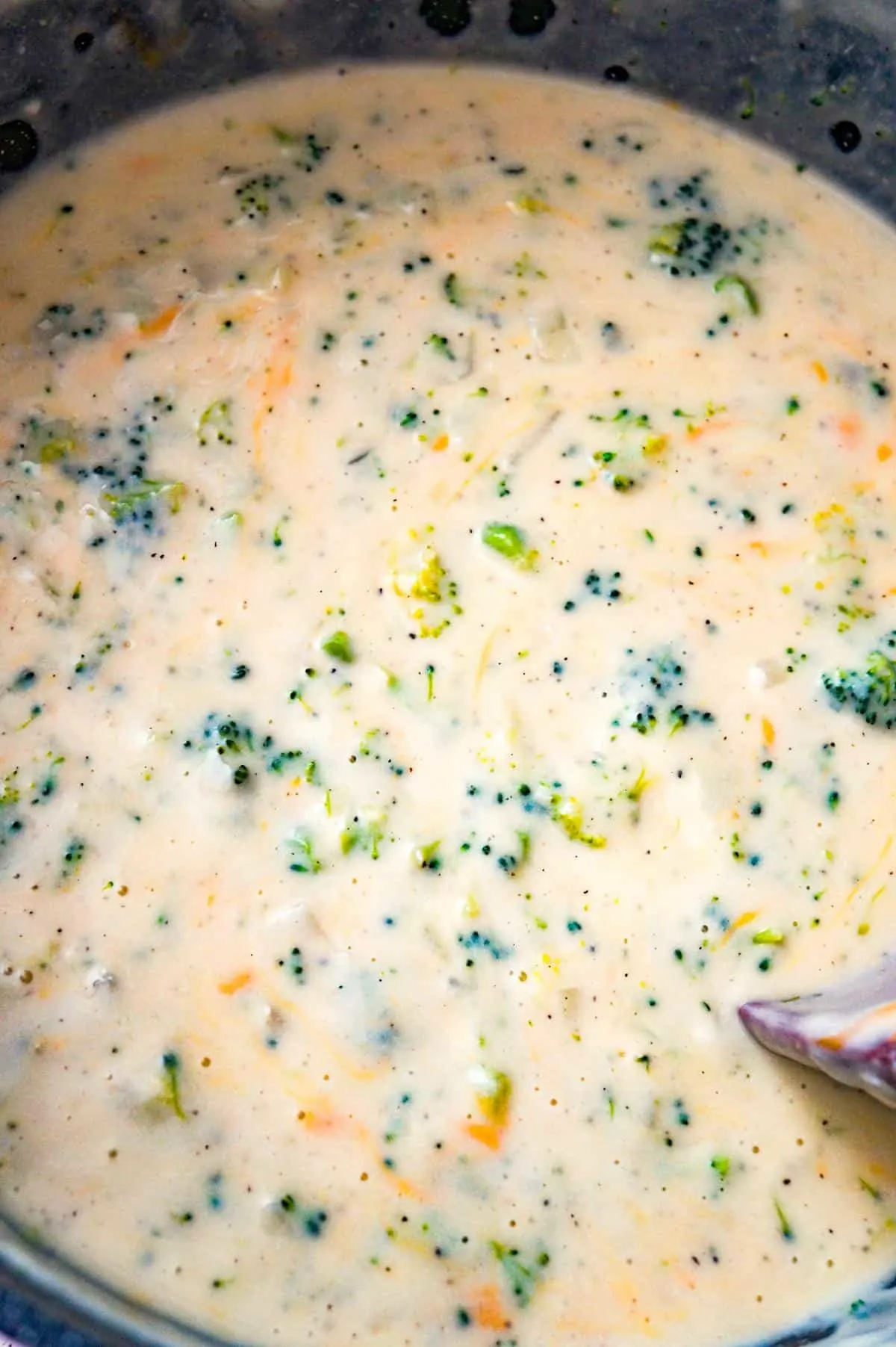 broccoli cheese soup after stirring