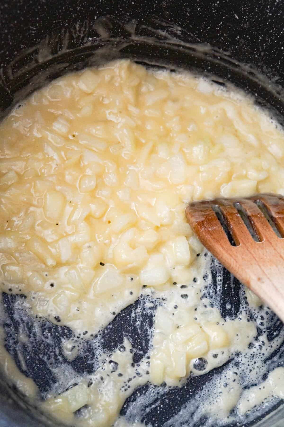 butter, flour and diced onion mixture in a large pot