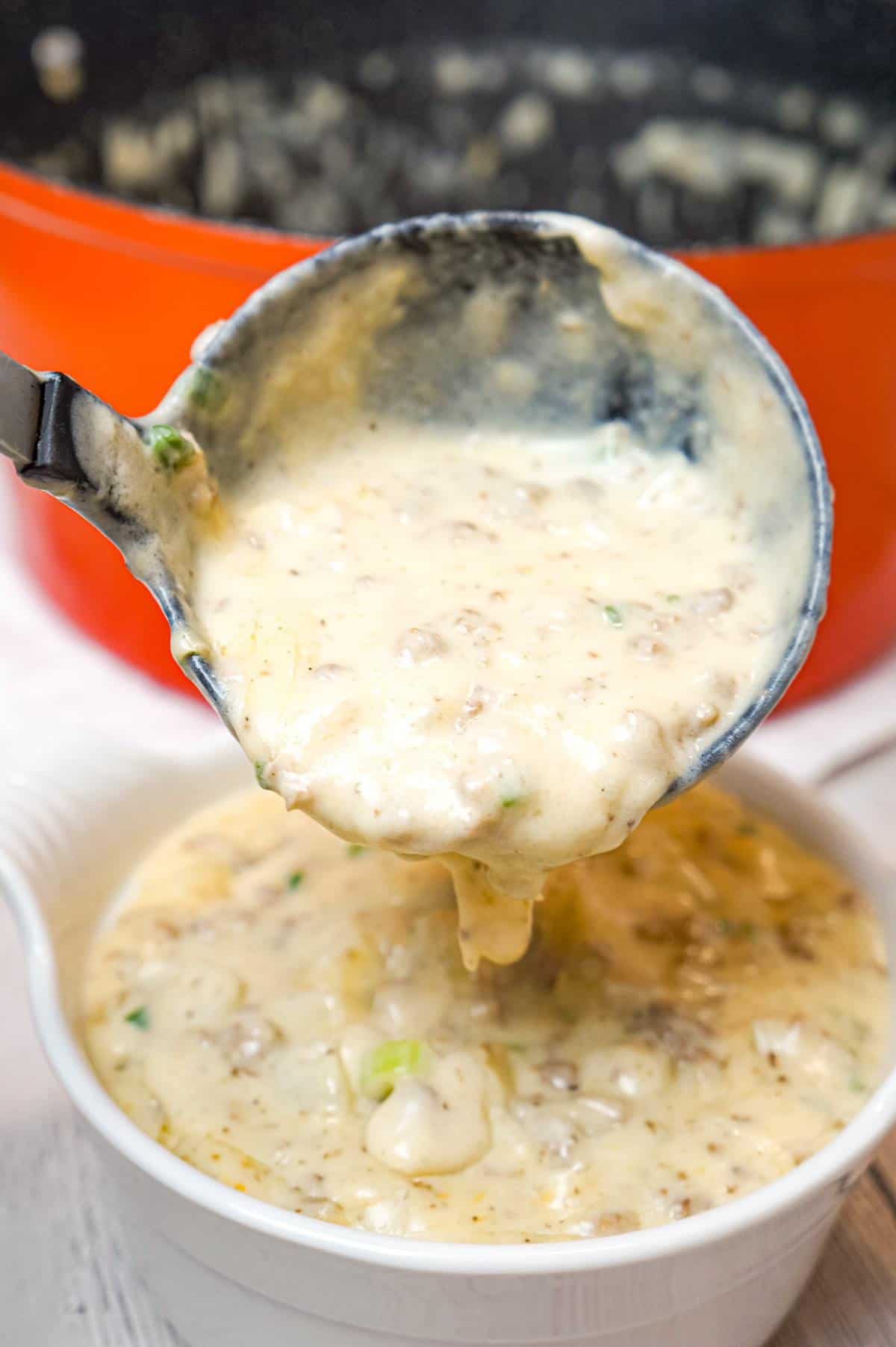 Cheesy Hamburger Potato Soup is a hearty soup recipe loaded with ground beef, diced potatoes, chopped green onions and shredded cheddar cheese.