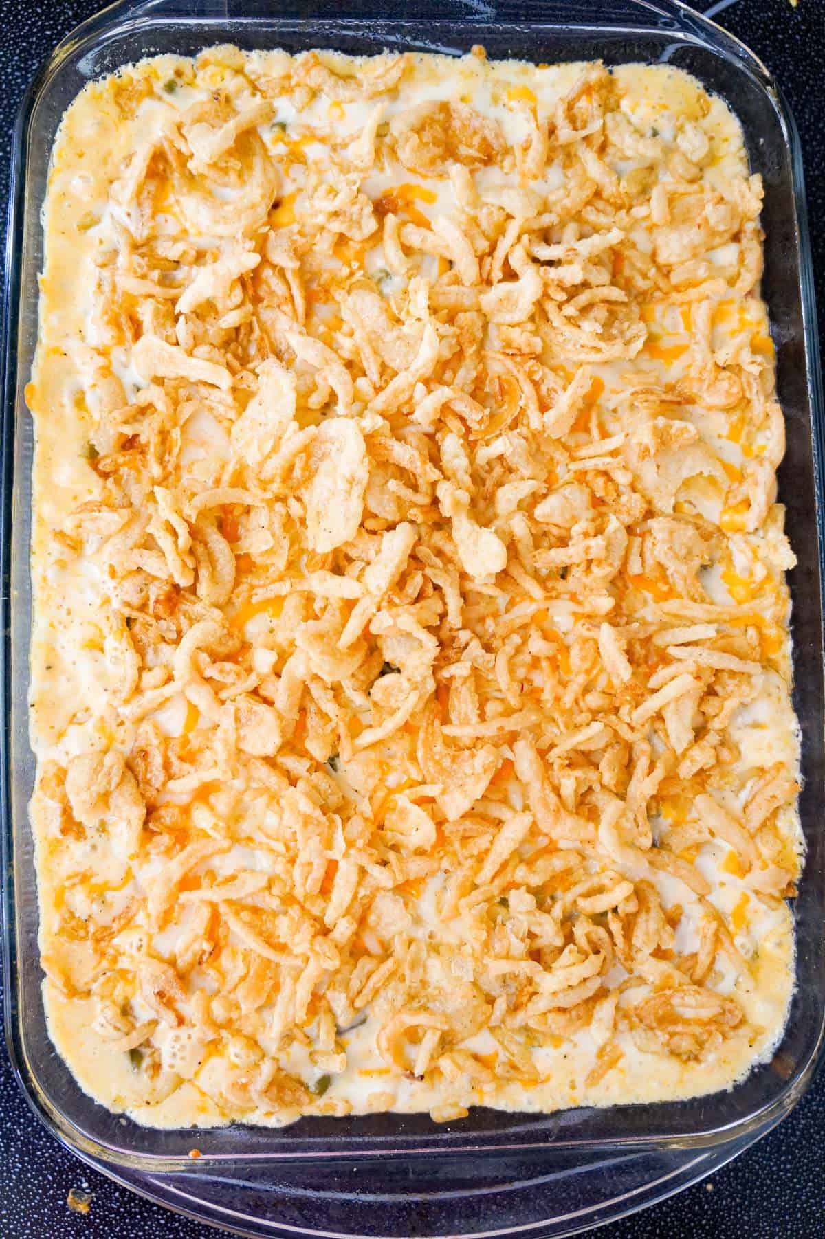 mac and cheese green bean casserole after removing aluminum foil
