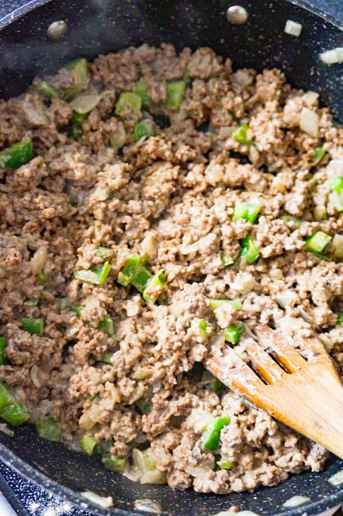 ground beef mixture in a saute pan