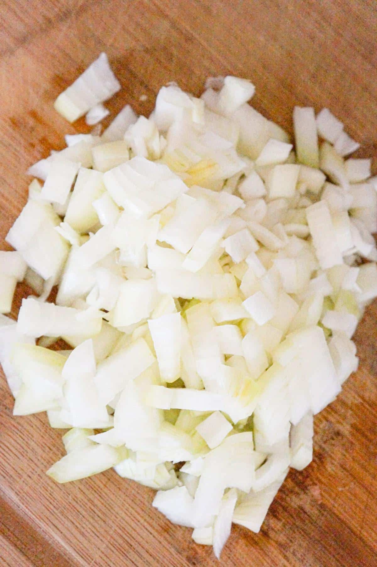 diced onion on a cutting board