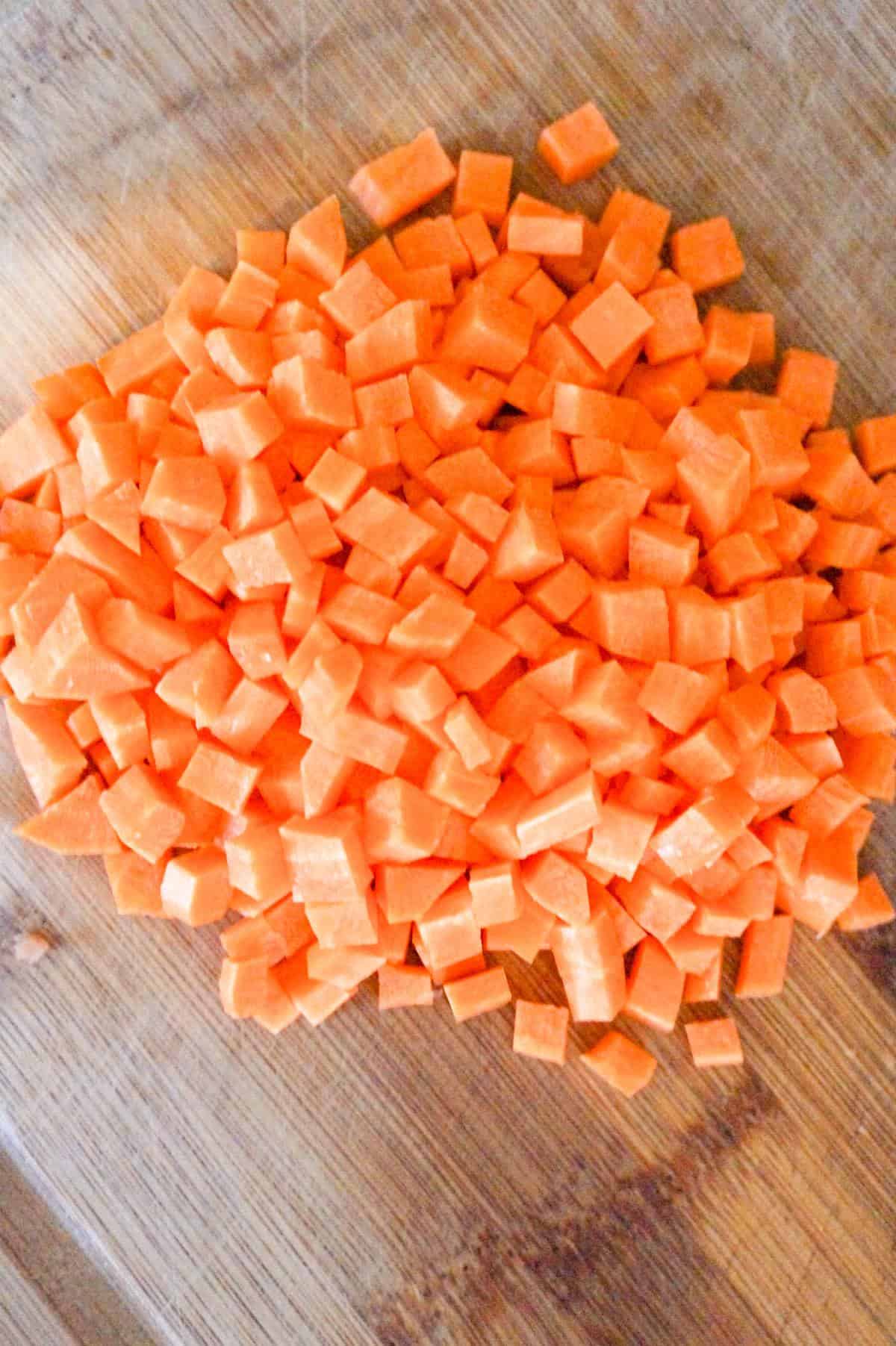 diced carrot on a cutting board