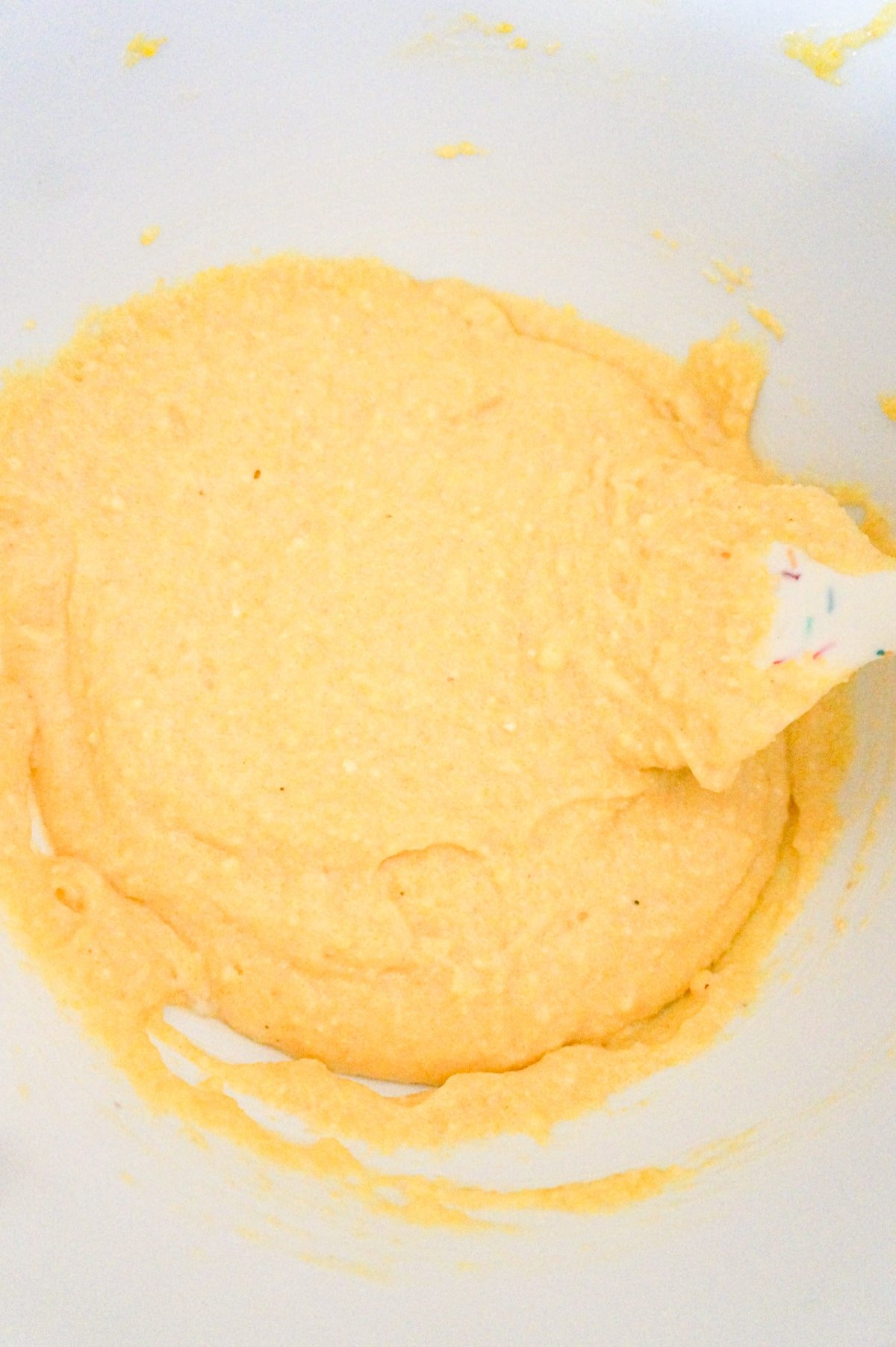 cornbread batter in a mixing bowl