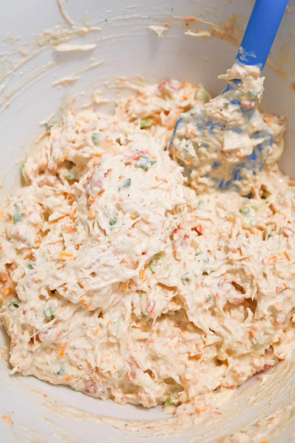 cream cheese chicken mixture in a mixing bowl