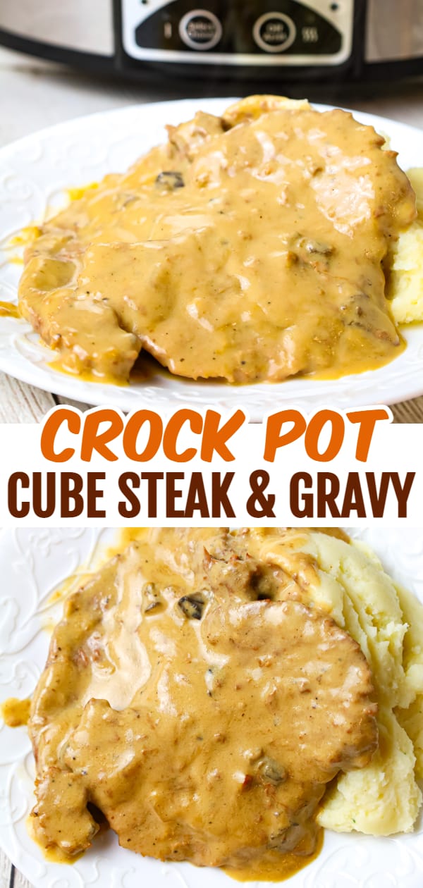 Crock Pot Cube Steak is an easy dinner recipe of tenderized steak cooked in a creamy mushroom gravy sauce.