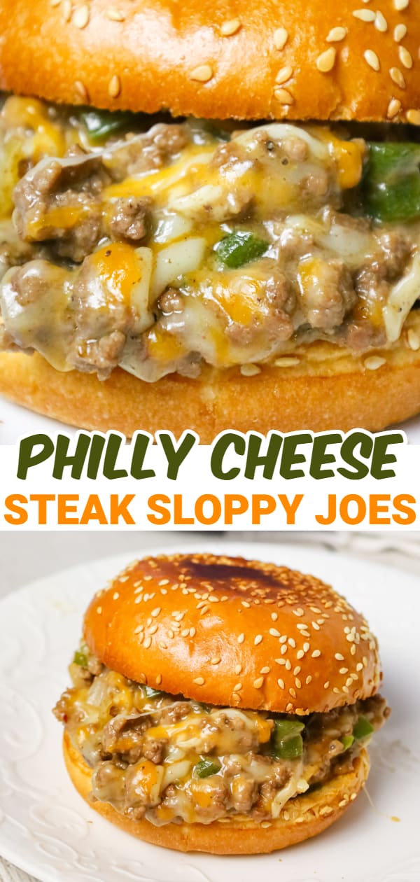 Philly Cheese Steak Sloppy Joes are an weeknight dinner recipe using ground beef loaded with green peppers, onions and shredded cheese all served on toasted Brioche buns.