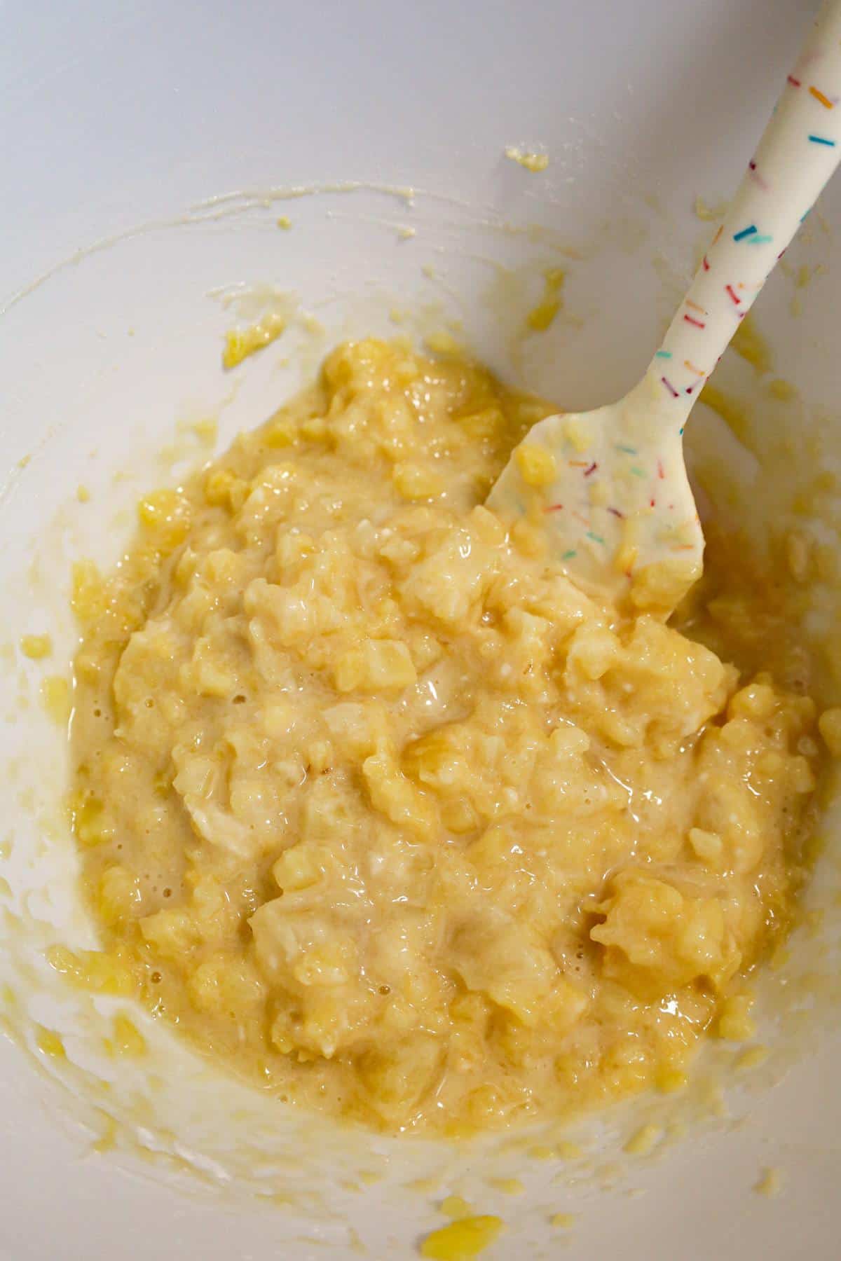 pineapple, sugar and flour mixture in a baking dish