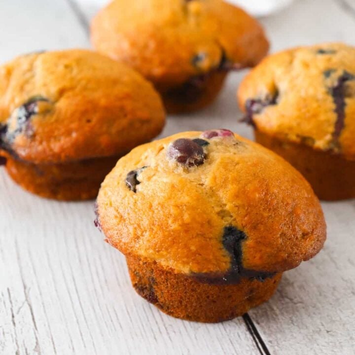 Banana Blueberry Muffins are moist and delicious homemade banana muffins loaded with fresh blueberries.