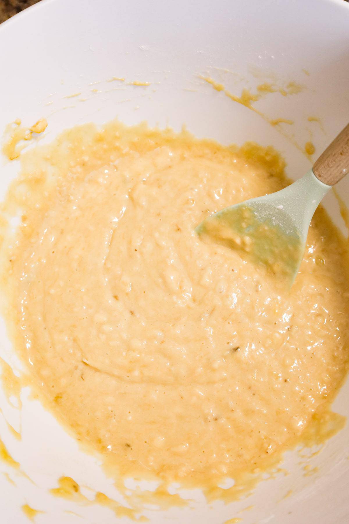 banana muffin batter in a mixing bowl